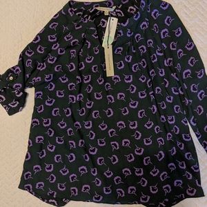 Stitch Fix Hawthorn Dark Green Floral Blouse